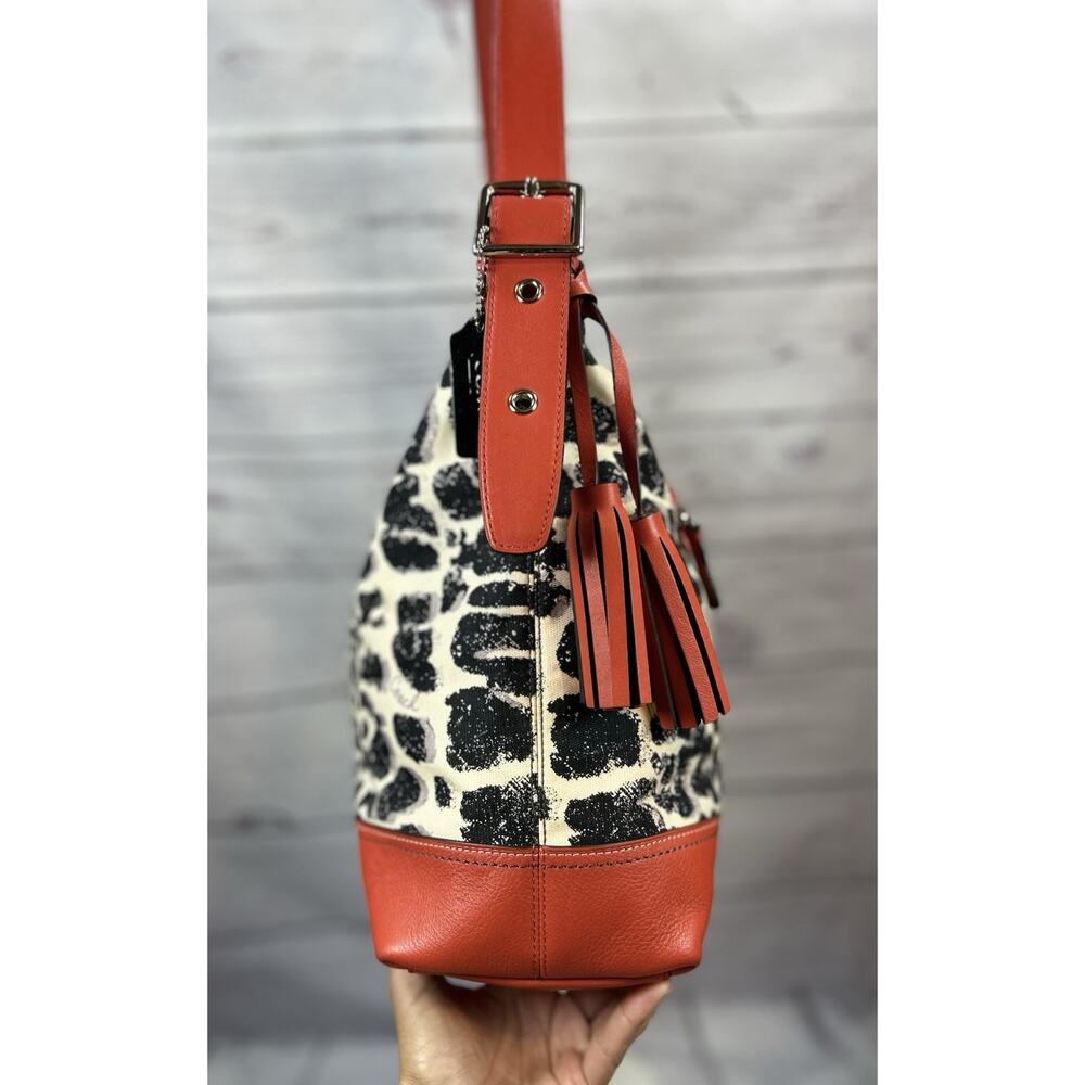 Coach Ocelot Cheetah Shoulder Bag Purse Red Black Cream Tassel Hang Tag - Picture 6 of 10